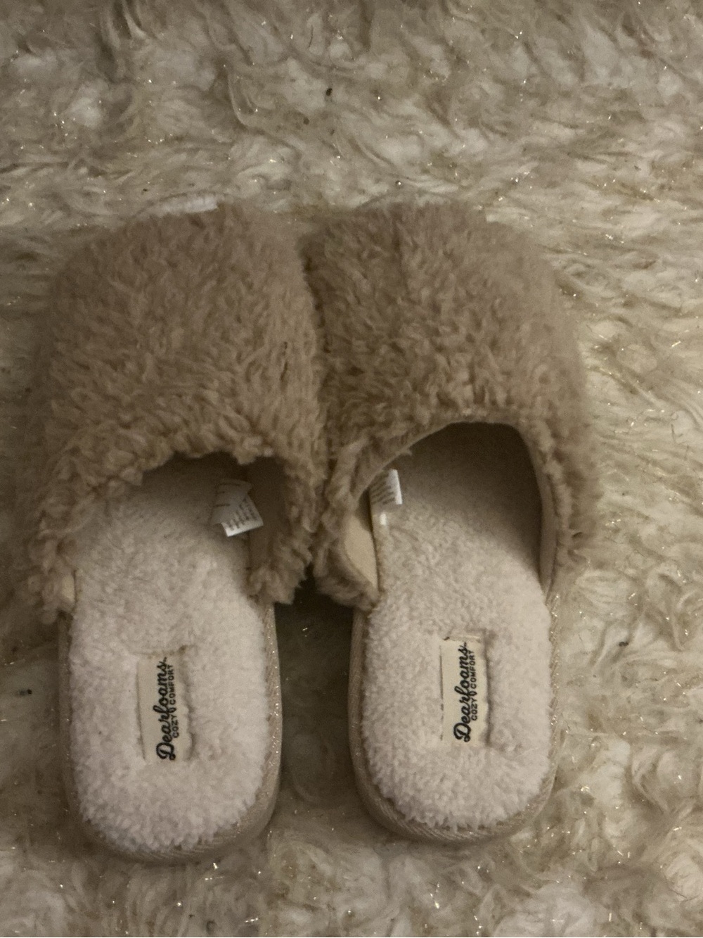 dearfoams Women's Plush Open-Toe Slide Slippers - Tan